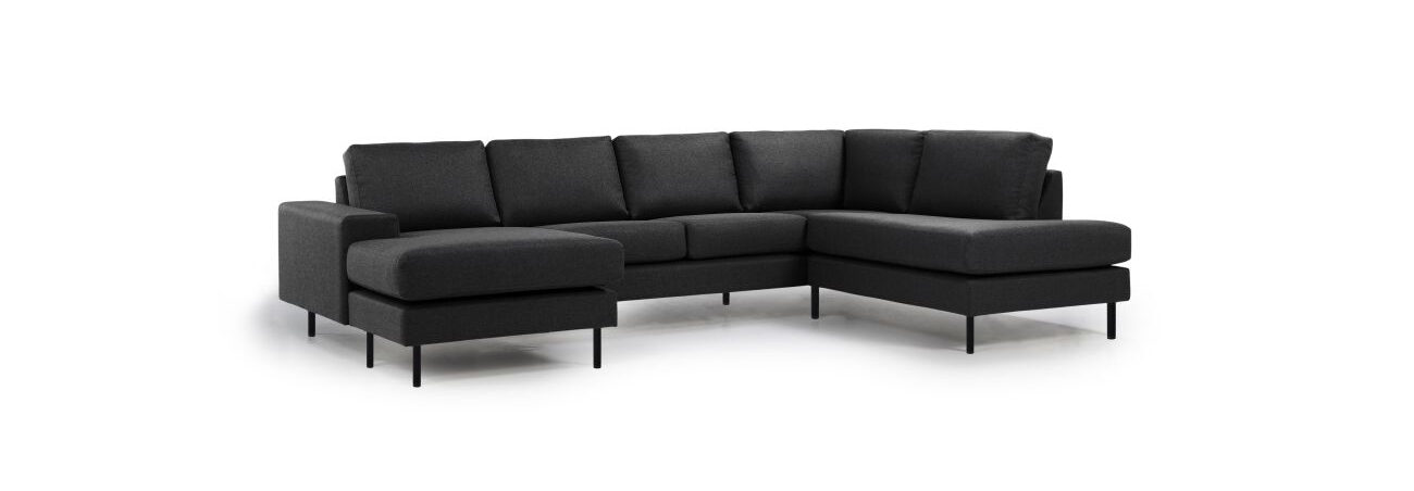 U-sofa i sort læder
