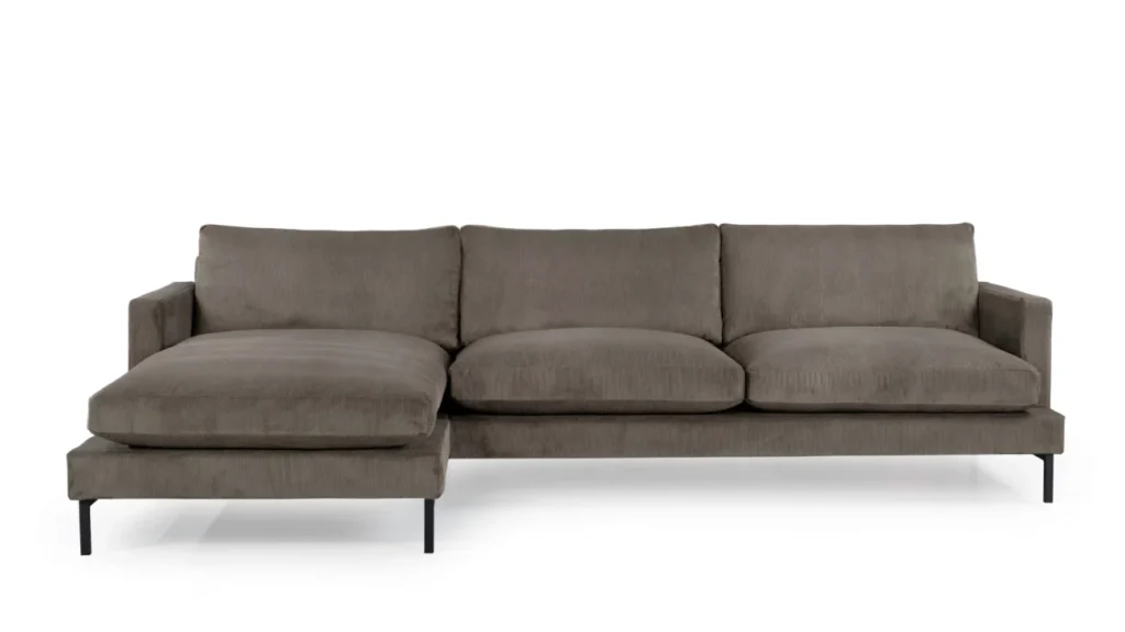 Grå venstrevendt chaiselong sofa