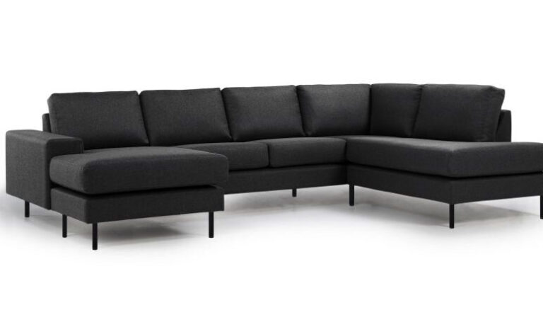 U formet sofa i sort læder