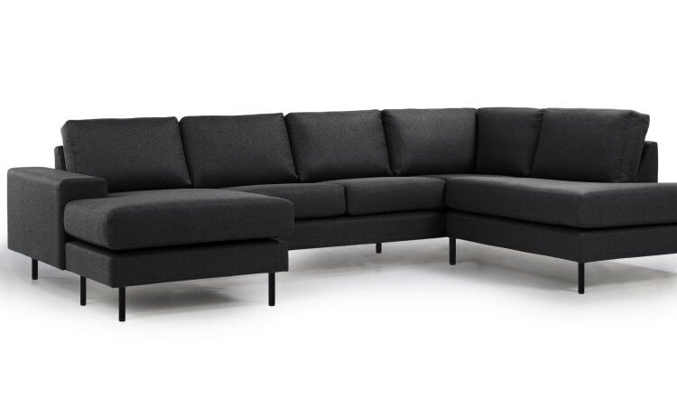 U formet sofa i sort læder