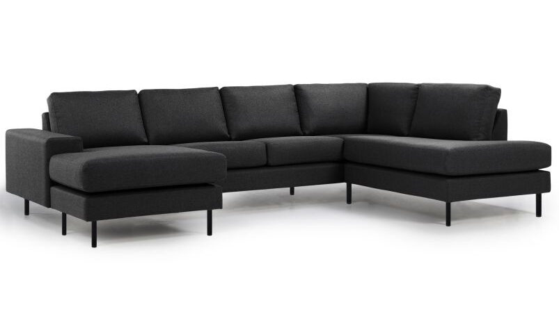 U formet sofa i sort læder