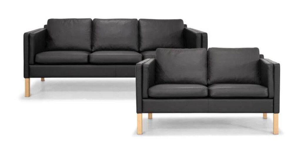 Trænekær sofasæt 2 + 3 personers sofa - Sort sofasæt med 2 og 3 personers sofa i læder